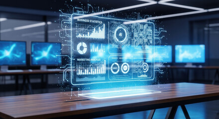 AI hologram projects business sales dashboards.