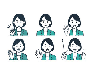 Young Businesswoman Facial Expression Icons