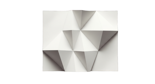 Geometric White Paper Sculpture with Triangular Folds and Sharp Angles.