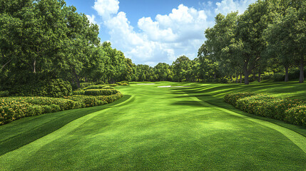 Serene Country Club View: Rolling Golf Fairway Landscape Featuring Green Grasses, Mature Trees, and Skyline Horizon with Calming Nature Sounds on a Relaxing Sunday Afternoon