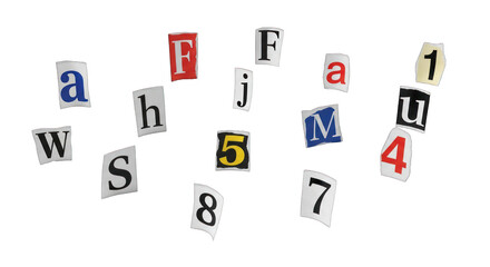 Cutout Letters and Numbers: Ransom Note Style Typography.