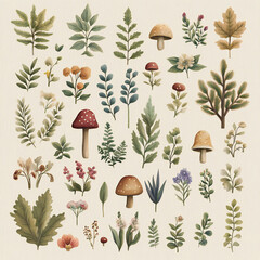 Botanical Illustrations for Hand-Drawn Plant Nature Collection with Detailed Botanical Elements