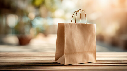 Paper Bag on Wooden Table