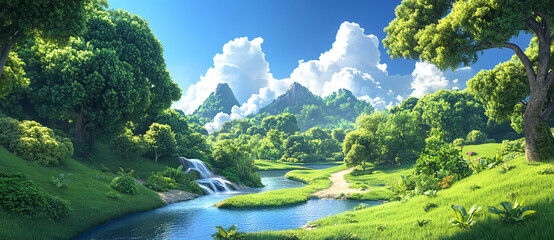 Nature-Inspired Ecological Landscape with Integrated Plant Life, Water Elements, and Texture for Branding or Visual Storytelling