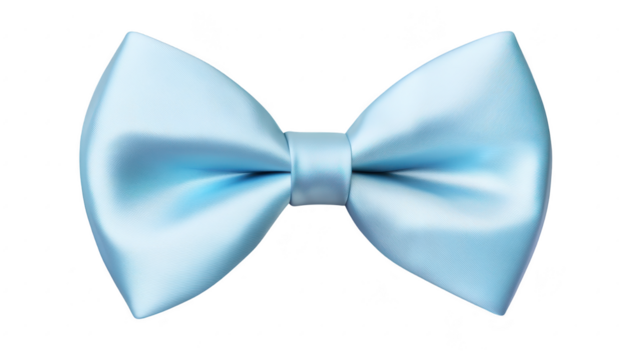 A beautifully crafted light blue satin bow tie. its smooth texture and elegant design. perfect for formal occasions or special events. against a transparent background