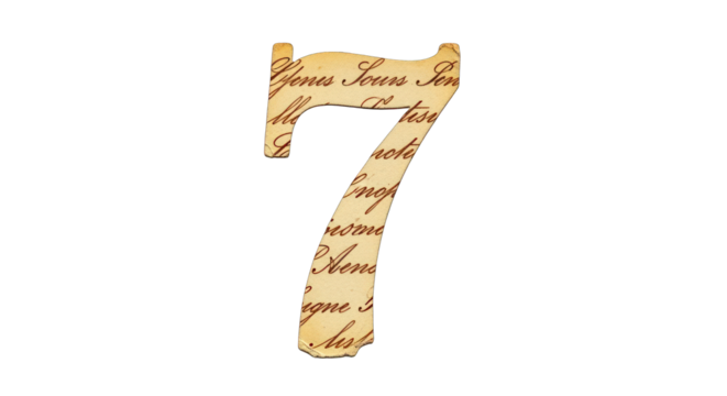 Number Seven with Antique Script Overlay.