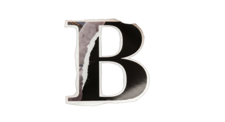 Torn Paper Letter B with Black and White Texture.