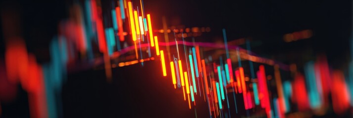 Colorful Digital Stock Market Graph Displaying Trading Activity With Vibrant Candles and Lines Representing Price Changes Over Time