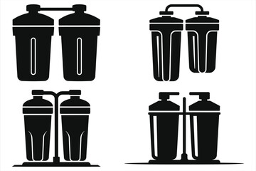 Water Filtration System Icons - Black & White Set, Home Purification, Clean Water, Vector Illustration, Plumbing & Water Treatment