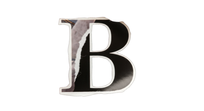 Torn Paper Letter B with Black and White Texture.