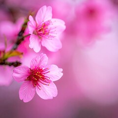 Close-up of two delicate pink blossoms.  Soft focus on surrounding flowers