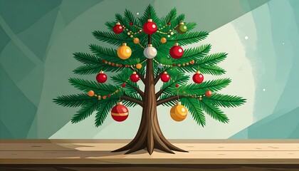 Christmas tree on a wooden surface