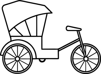 Fototapeta premium Minimal line drawing of rickshaw isolated vector, Traditional urban transport illustration, Black rickshaw silhouette, Heritage vehicle vector artwork