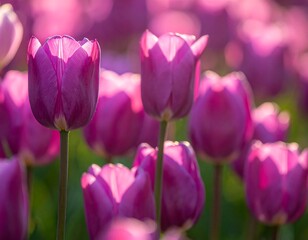 Field of vibrant purple tulips