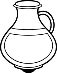 Outline of traditional water pot kolshi with mouth isolated vector, Folk pottery illustration, Black outline of heritage clay pot, Rural village daily use vessel vector artwork