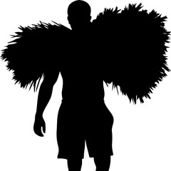 Silhouette of man carrying hay bundle isolated on white vector, Traditional rural farming illustration, Black farmer carrying hay silhouette, Heritage agriculture labor vector artwork