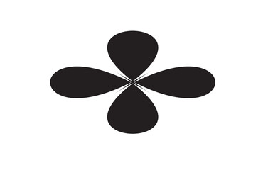  Symmetrical Black Petal Blossom Icon: A Stylized Four-Leaf Shape Comprised of Droplet-like Elements Radiating from a Central Point, Representing Natural Growth, Elegance, and Simplicity in Modern Gra