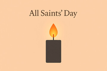 A single lit black candle with a warm orange flame against a soft peach background commemorating all saints day