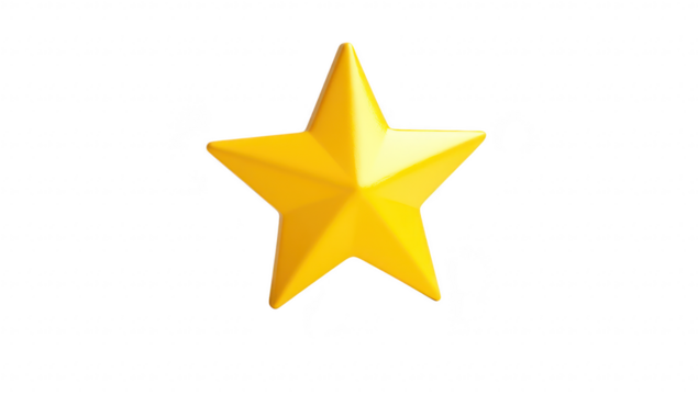 A bright yellow star-shaped object stands prominently against a clean. white background. symbolizing achievement and excellence. ideal for use in awards. recognition. and celebration themes