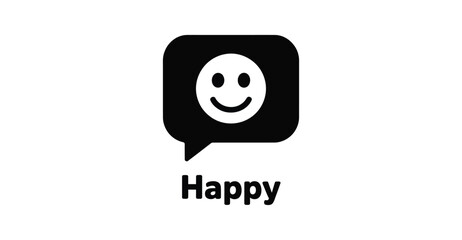 Obraz premium Minimal speech bubble with smiley face and “Happy” text, symbolizing joy, communication, emotion, and positive digital expression