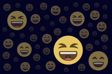 Vector illustration of multiple laughing emojis in the darkness, symbolizing joy, humor, happiness, and the contagious effect of laughter in a digital style.