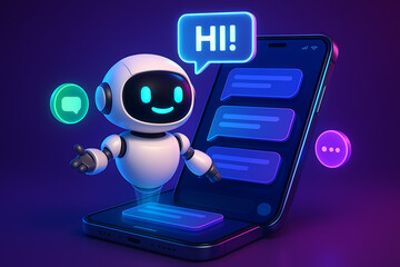 Digital data flow visualization around a sophisticated robot figure representing big data analysis and global information processing