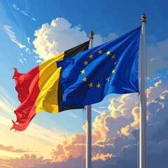 Flags of Belgium and Europe