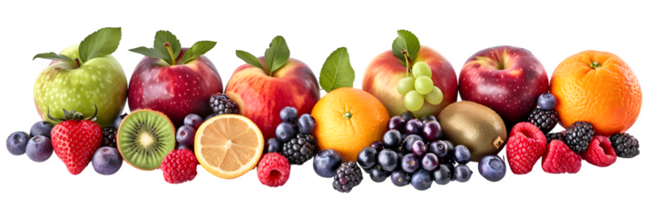 Vibrant assortment of fresh, healthy, and delicious fruits showcasing nature's bounty for delightful culinary creations and wellness inspirationIsolated  to Transparent  Background