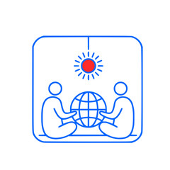 two people holding globe and sitting under sun in a minimalist style vector