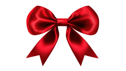 Fototapeta premium A red satin bow with smooth. glossy texture. elegantly tied in a classic style. perfect for gift wrapping or festive decorations. set against a clean white background