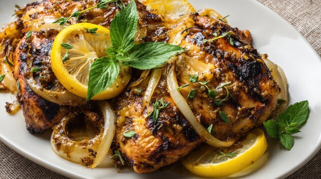 zesty yassa chicken with onions and lemon