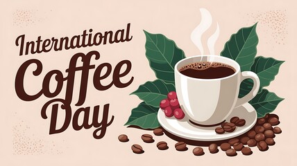 Obraz premium Illustration for international coffee day with coffee and beans