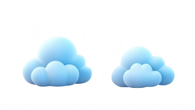 Two fluffy blue clouds gently floating against a minimalistic white background. creating a serene atmosphere ideal for use in childrens themes. nature designs. or calming visuals