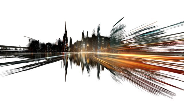 Car Light Speed Motion Art with Colorful Night Cityscape, Urban Traffic Abstract Long Exposure Effect on White Background
 - Powered by Adobe