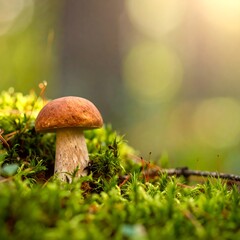 Forest mushroom in moss