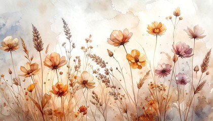 Floral field, soft pastel hues