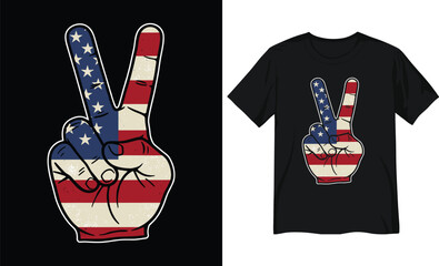 Vintage American Flag Peace Sign Hand Gesture