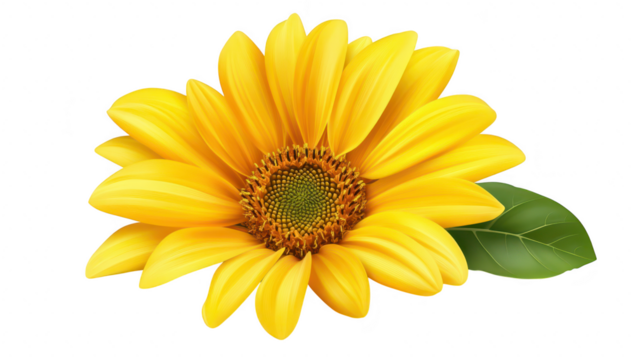 A yellow sunflower with lush green leaves. its intricate details and natural beauty. set against a clean white background. perfect for nature-themed projects or designs