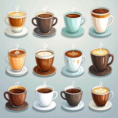 Obraz premium Variety of coffee drinks in cups