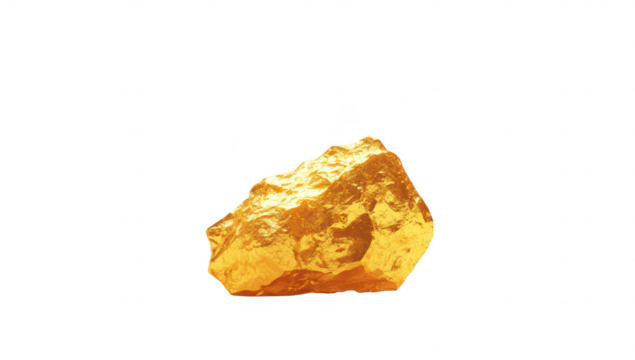 A gleaming. irregularly shaped gold nugget resting on a smooth. warm yellow background. its natural texture and luster. ideal for use in financial or luxury-themed visuals