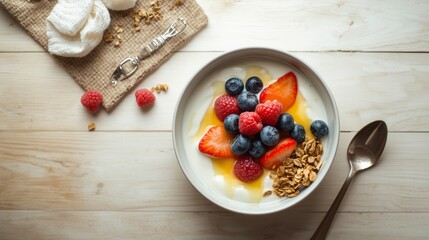 healthy breakfast with fresh fruits and berries