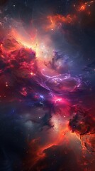 Fototapeta premium Abstract Galactic Waves in Vibrant Colors with Gas Plumes and Star Bursts - Side View Depth and Texture