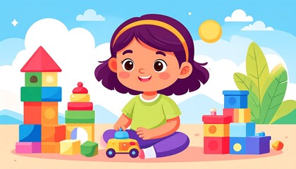 Child playing with colorful blocks