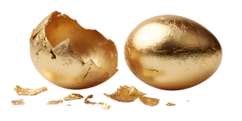 Broken and whole golden egg, wealth, success concept