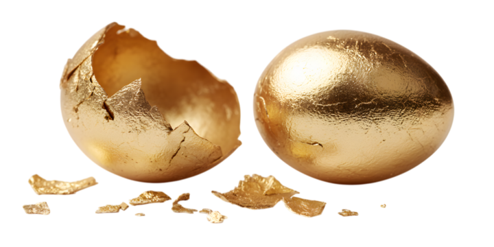 Broken and whole golden egg, wealth, success concept