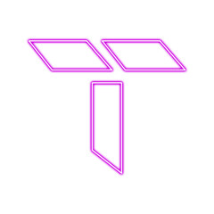 Neon letter t logo isolated on transparent background, glowing purple geometric shape