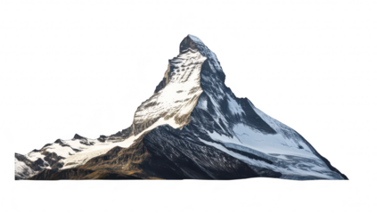 A majestic snow-capped mountain peak rises dramatically against a clear sky. natures grandeur. ideal for travel and adventure themes