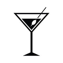 Classic martini glass with olive silhouette