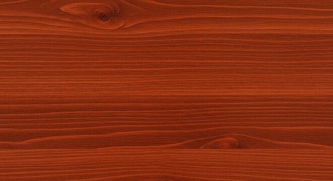 Closeup of a redbrown wooden surface showcasing wood grain patterns and a knot on the upper left