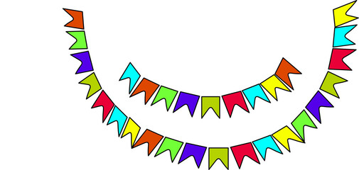 Obraz premium Colorful Festive Bunting Flags on Black Background – Celebration Party Decoration Illustration